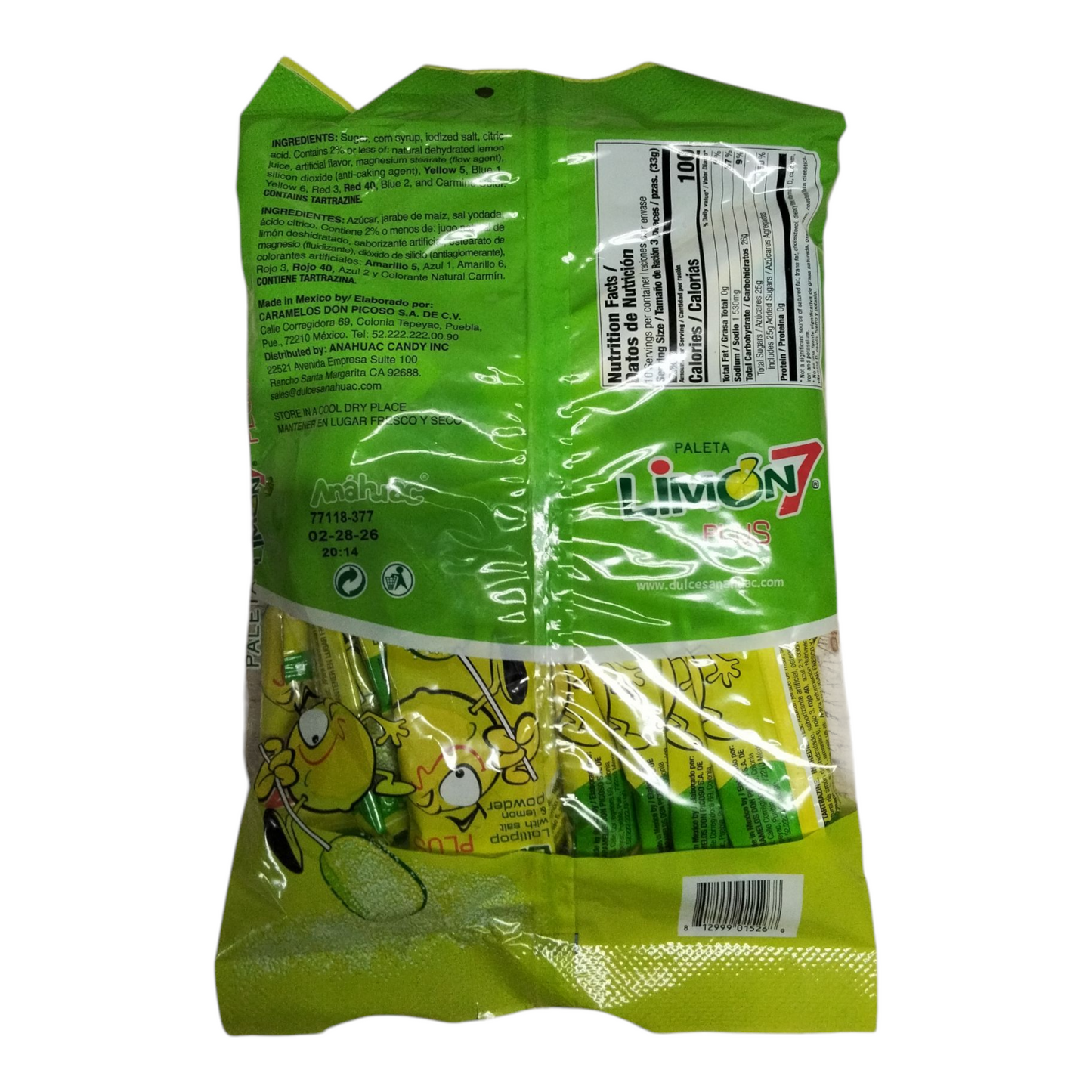 Anahuac Limon 7 Paleta Plus 30 pieces Net weight 11.6-oz Mexican candy