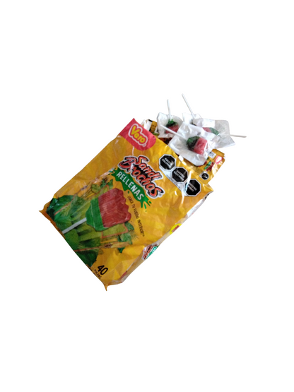Vero Sandi Brochas Rellenas 24 pieces  Net Weight 1.LB 3-oz Mexican candy lollipops chili