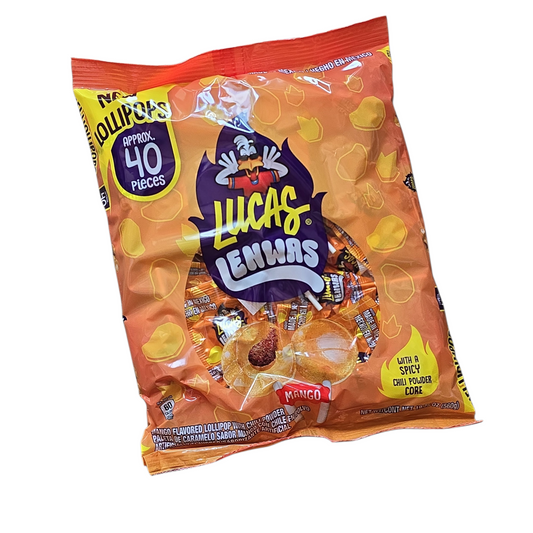 Lucas Lenwas lollipos with center powder 40 pieces mango or Watermelon Flavors