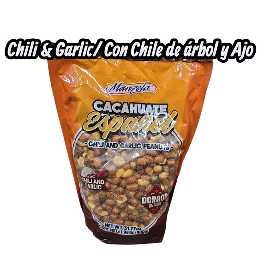 Manzela Cacahuate Español con Chile de Árbol y Ajo – 31.77 oz (900g)