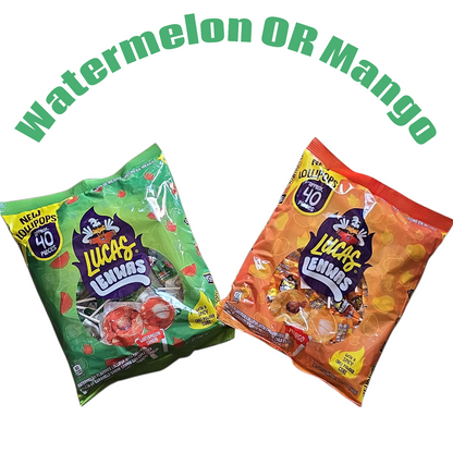 Lucas Lenwas lollipos with center powder 40 pieces mango or Watermelon Flavors