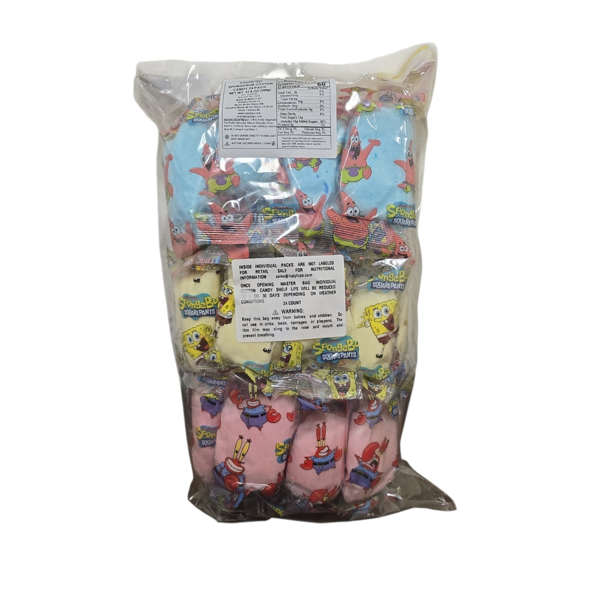 Lupy Lups SpongeBob SquarePants Cotton Candy – 24 Individually Wrapped Pieces – 12.70 oz